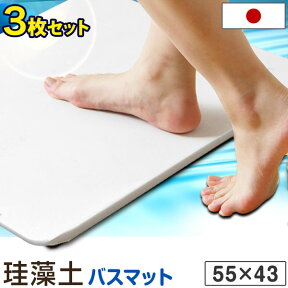 【20時~5%OFFクーポン】 3枚セット 天日干しOK 殺菌・消毒 日本製 珪藻土バスマット L 55×43cm 大判 バスマット 珪藻土 速乾 足拭きマット 足乾バスマット 足ふき お風呂 風呂 洗面所 脱衣所 国産 マット 無地 珪藻土 お祝い