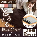 ラグ×ホットカーペット2点セット◆最大500円OFFクーポン配布中◆【送料無料/在庫有】 ラグ 200×200 ホットカーペット 2畳 セット 低反発 滑り止め付 フランネル 冬 カーペット 厚手 正方形 四角 オールシーズン 絨毯 秋 冬用 ダニ退治 2畳用