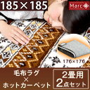 ラグ×ホットカーペット2点セット◆最大500円OFFクーポン配布中◆【送料無料/在庫有】 ラグ 185×185 ホットカーペット 2畳 セット 洗える 毛布生地 軽量 滑り止め付 冬 カーペット 北欧 正方形 四角 オールシーズン 絨毯 秋 冬用 ダニ退治 2畳用