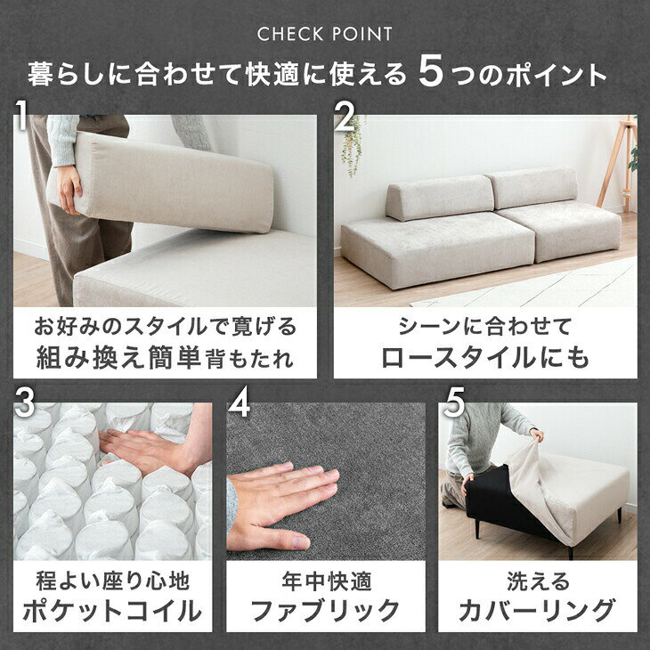 洗える カバーリング ユニットソファ 幅75 / 幅110 お掃除ロボット対応 ソファ フロアソファ ローソファ 組み合わせ 組み替え 対応 ソファー ローソファー カバーリングソファ ファブリック 布 コンパクト 1人掛け 2人掛け おしゃれ 北欧 [3]