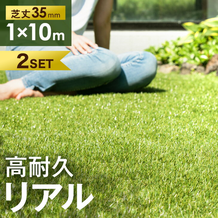 【5/15(水)0時~5%OFFクーポン】 2個セット RENEW 高耐久リアル 人工芝 1m×10m 芝丈35mm リアル ロール 人工芝生 人工芝 高耐久 高密度 極細 人工芝 人工芝マット 芝生マット 庭u字ピン 24本 セット ガーデニング ベランダ ガーデン 水はけ 10m 芝生 ロール