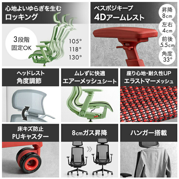 ワントーンデザイン 高機能 オフィスチェア ロッキング3段階固定 4Dアーム メッシュ ハイバック デスクチェア ワークチェア パソコンチェア ゲーミングチェア チェア チェアー 在宅ワーク 肘付き おしゃれ 回転 アーム 可動 storage-g-10037700 Storageストレージ家具インテリア サンプル画像3