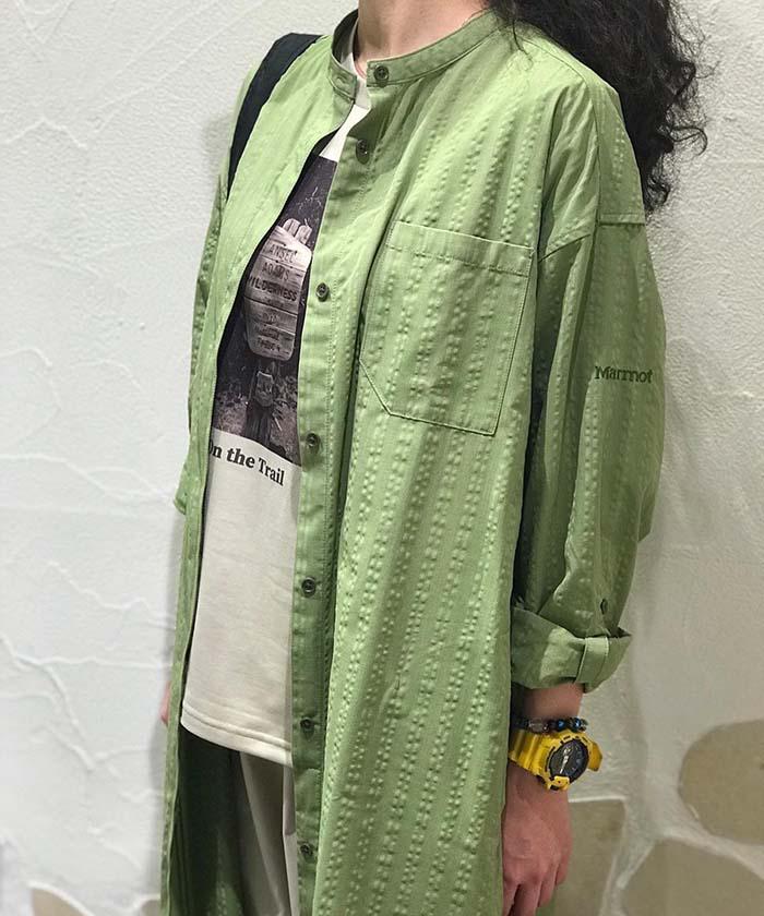 Marmot 吸水 速乾 リラックスウェア グリーン ベージュ ネイビー マーモット W S Seersucker Coat Onepiece ウィメンズシアサッカーコートワンピース Uvカット キャンプ レディース ウェア 22年春夏モデル 山 スポーツウェア ハイキング アウトドア ワンピース レジャー