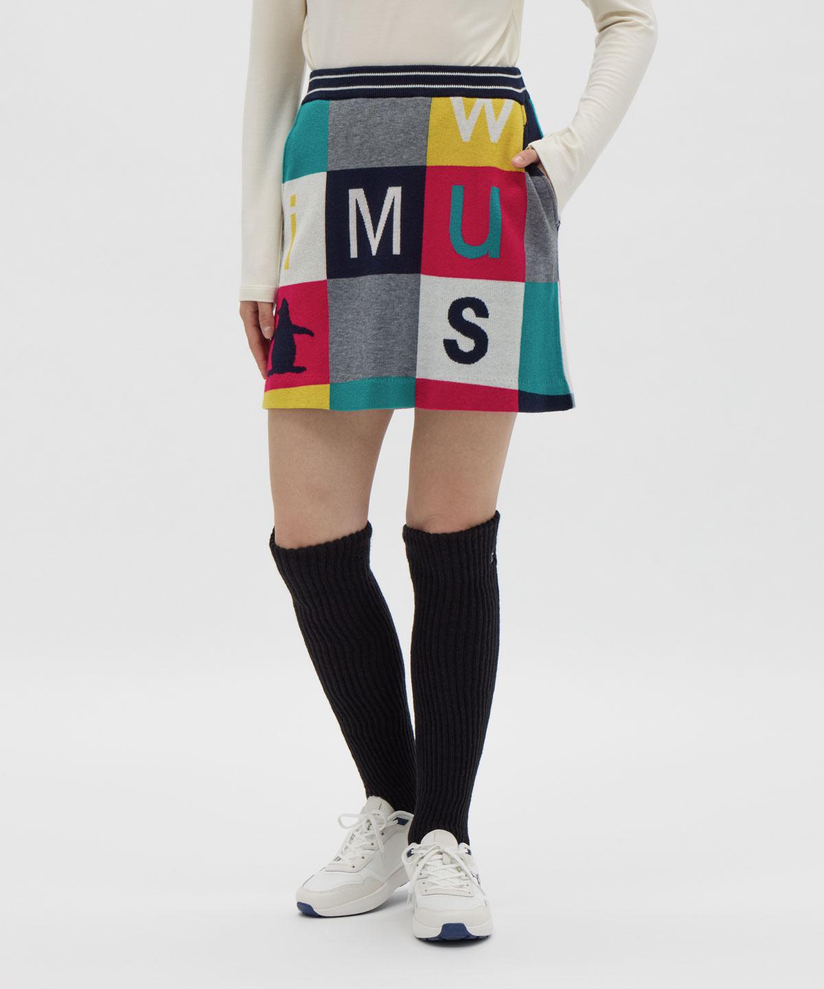 【11/22-11/25 P10倍・10％OFFクーポン】【公式】マンシングウェア Munsingwear ブロック柄ニットスカート レディース 女性 手洗い可 ウエストゴム ボトムス ゴルフ おしゃれ スポーツ 2025年秋冬モデル MG5FSK51L