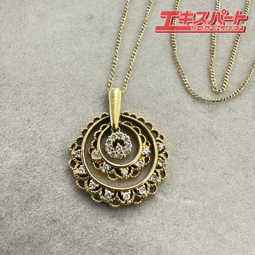 Rakuten - K18 ネックレス ダイヤ スイング トップ チェーンセット 18金 750 イエローゴールド 平塚店 P-1【中古】