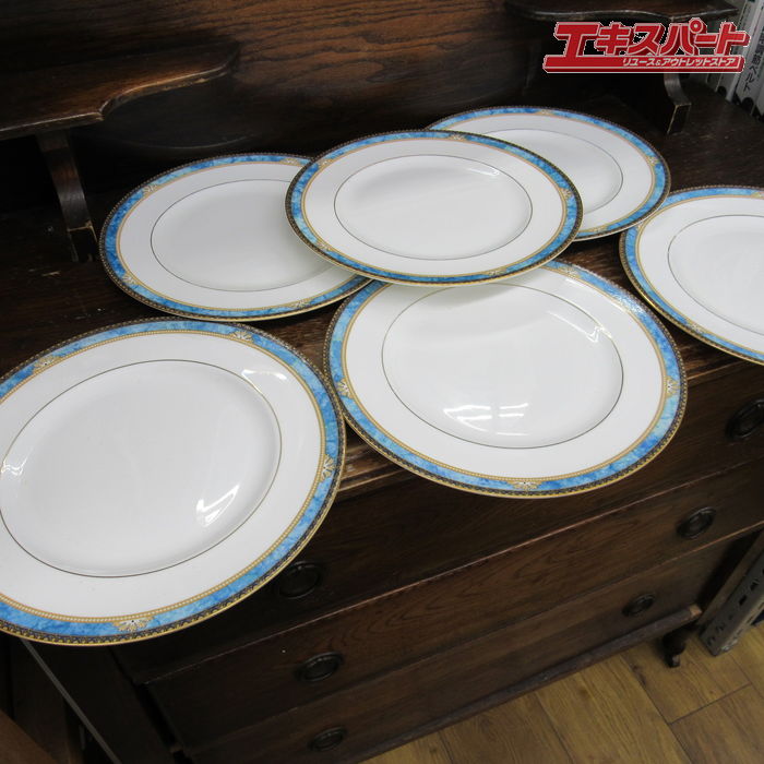 樂天商城 - 保管品 ウェッジウッド CURZON 約27cm プレート 6枚セット ターコイズブルー 金彩 辻堂店【中古】