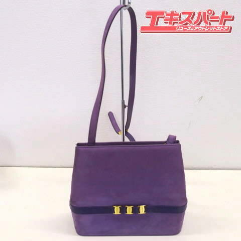 樂天商城 - フェラガモ Salvatore Ferragamo BA21 4280 ヴァラリボン ショルダーバッグ レザー パープル ゴールド金具 戸塚店【中古】