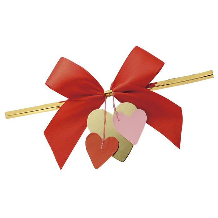 【10個入り】リボン付きワイヤータイ ハートモチーフ付きバレンタインラッピングのワンポイントに最適!送料無料 ラッピング タグ リボン ギフト タイ バレンタイ...