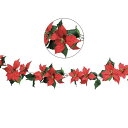 【180cm】ポインセチアガーランド 大 レッド 1本花径15～20cmの大きいポインセチアの花のついたクリスマスの定番ガーランド。商品棚に置いたり、ワゴンや看板に巻いたり、壁に吊るしたり。クリスマス 飾り 装飾 造花 ポインセチア