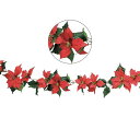 【180cm】ポインセチアガーランド 大 レッド 1本花径15~20cmの大きいポインセチアの花のついたクリスマスの定番ガーランド。商品棚に置いたり、ワゴンや看板に巻いたり、壁に吊るしたり。クリスマス 飾り 装飾 造花 ポインセチア