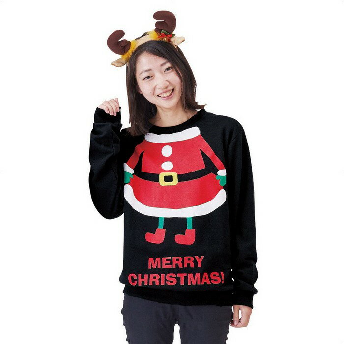 クリスマストレーナー(男女兼用) サンタガール 1枚黒い長袖トレーナに、サンタの首から下のイラストが ...