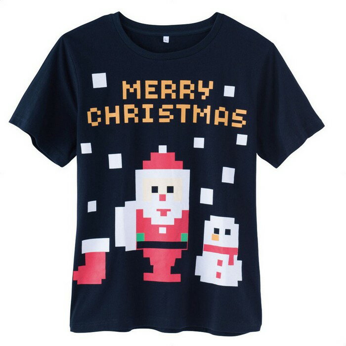 クリスマスTシャツ(男女兼用) ビット柄サンタ 1枚みんなお揃いで着れば、クリスマス気分を盛り上げるTシャツ。クリスマス コスプレ 仮装 衣装 イベント 学園祭 文化祭