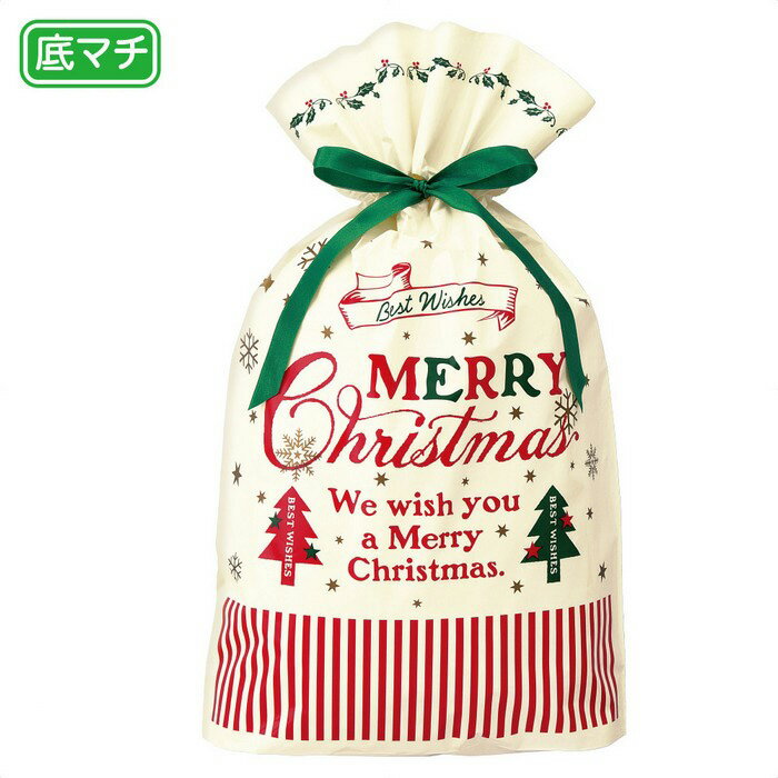 【20枚入り】クラシカルクリスマス リボン付き巾着ギフトバッグ 46×70(54)×底マチ10cmこだわりのオシャレな柄は雑貨屋さんやお菓子屋さんにオススメ。ク...