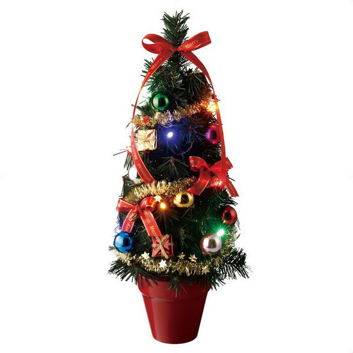 テーブルクリスマスツリー マルチボール 1個鉢付きテーブルツリーを手軽に飾って、クリスマス気分をアップ！LEDクリアライト付きで、リボンやボールやモールのオーナメントも付いたツリーです。クリスマスツリー おしゃれ 北欧 卓上 led