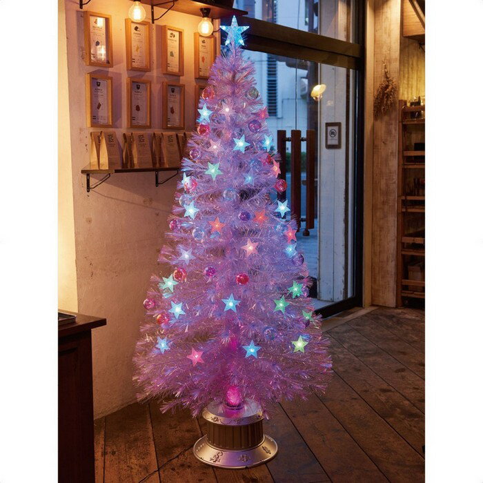 ファイバーツリー ホワイト H120cm 1本星やボールのオーナメントが付いた、白い枝のファイバーツリー。ファンタジックな美しさが際立ちます。クリスマスツリー 120cm おしゃれ 北欧 大型 led ファイバーツリー