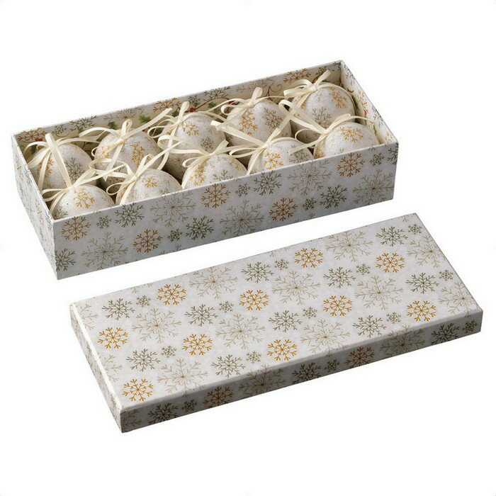 【5cm】スノーフレイクビーズ オーナメントボール 10個ホワイトボールにスノーフレークの柄が上品なオーナメントボール。白いボールに雪の結晶の模様と白いリボンが付いています。クリスマス 飾り 装飾 オーナメント ボール