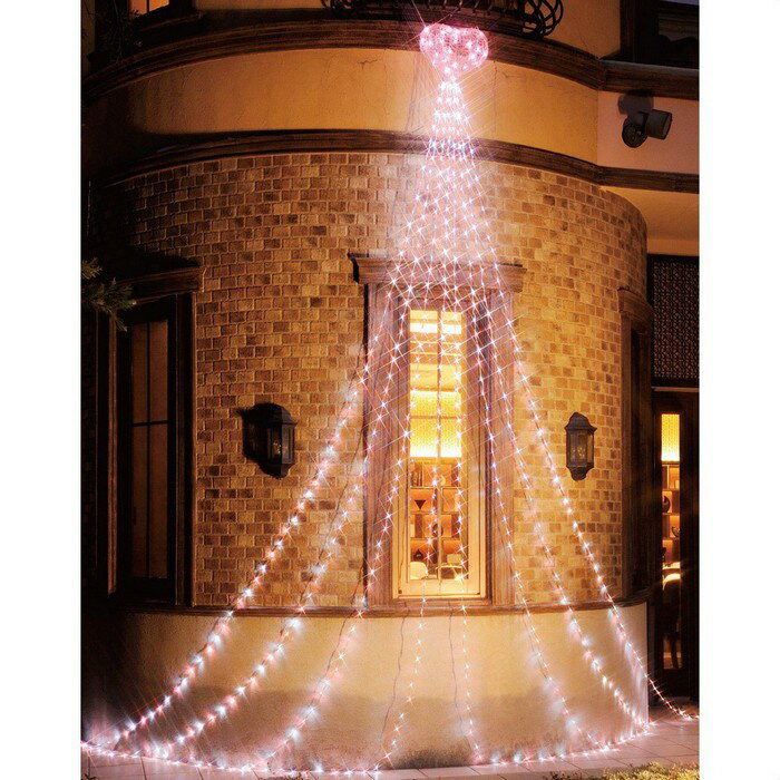 【510球】LEDドレープライト ピンク／ホワイトピンクと白のLEDを使い、ハートのトップモチーフを使ったドレープライトで、バレンタインまで使えます。クリスマス イルミネーション 電飾 ライト LED バレンタイン 屋外 ナイアガラ