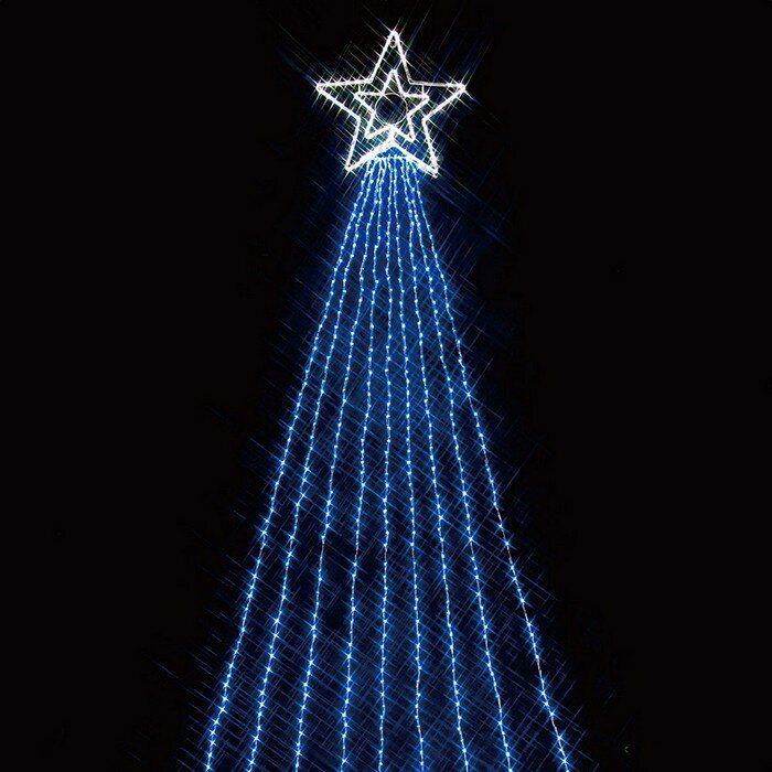 【990球】LEDドレープライト ブルー大きな星と5mのきらめくドレープライト。クリスマスツリーに巻いたり、店舗やオフィスの外壁に飾って注目度No.1。点滅パターンコントローラー付きです。クリスマス イルミネーション 電飾 ライト LED 屋外 ナイアガラ