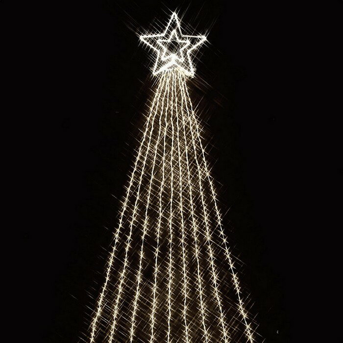 【990球】LEDドレープライト ホワイト大きな星と5mのきらめくドレープライト。クリスマスツリーに巻いたり、店舗やオフィスの外壁に飾って注目度No.1。点滅パターンコントローラー付きです。クリスマス イルミネーション 電飾 ライト LED 屋外 ナイアガラ
