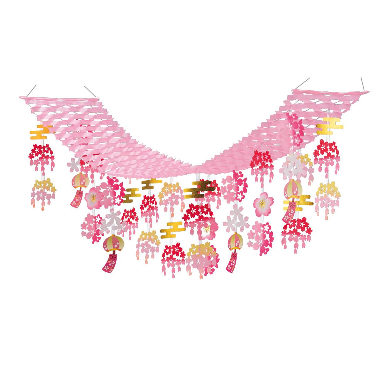華麗桜プリーツハンガー 1個桜のモチーフや風鈴がたくさんついたプリーツハンガーです。ボリューム感もあり、たくさん並べれば春満開の店内に！送料無料 プリーツハンガー 飾り 装飾 吊り下げ ディスプレイ 天井 天井飾り 春