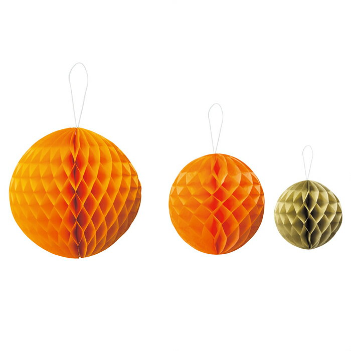 【3個セット】ハニカムボール オレンジ楽しい雰囲気が伝わる豊富なカラーバリエーションの吊り物です。店舗 ディスプレイ 夏 装飾 飾り 吊り下げ 季節 天井