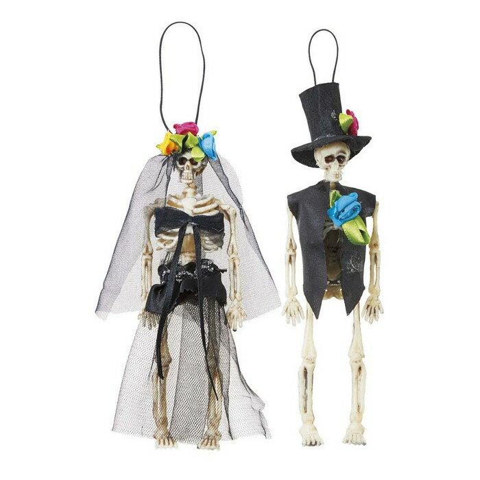 ミニスケルトンセット ブラック 1セット約15cmのガイコツ2体セットで結婚式風オーナメントです。ハロウィンツリーの飾りや壁飾りにもおすすめです。ハロウィン スケルトン 飾り ガイコツ スカル 骸骨 ホラー ハンギング