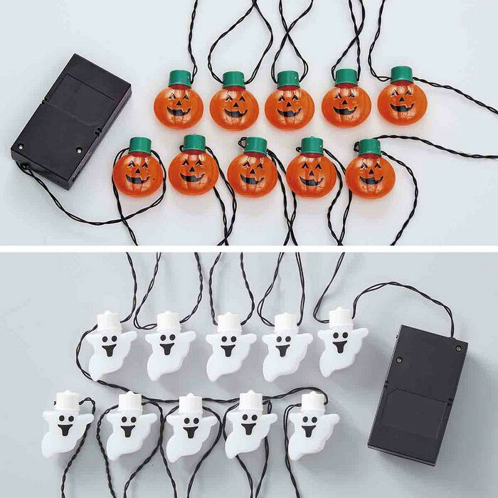 ハロウィンガーランドライト ゴースト10球 1本小さなおばけ10個が連なったLEDライト付きのガーランドです。店内の壁やツリーに飾って。パンプキンモチーフもございます。ハロウィン 装飾 飾り 置物 オブジェ ディスプレイ LED ライト かぼちゃ カボチャの商品画像 3