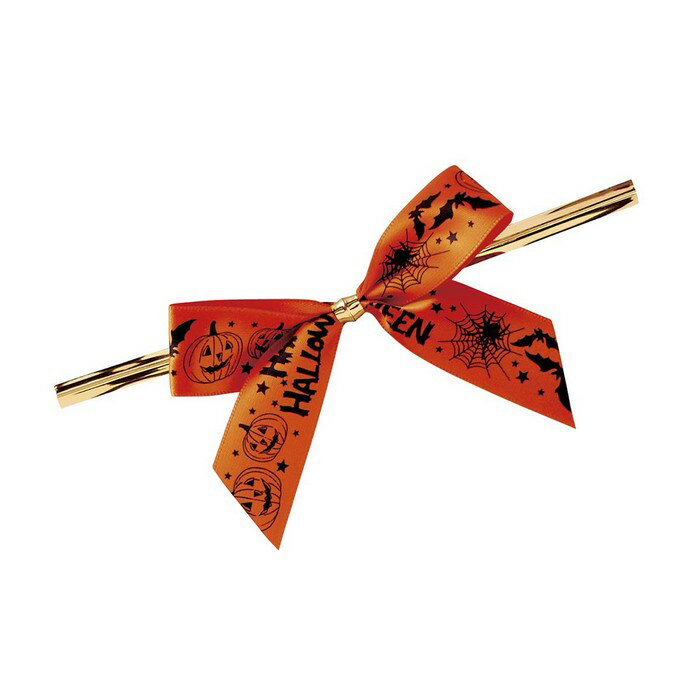【30本入り】ハロウィンワイヤータイ オレンジ便利なビニタイ付きの蝶結びリボンです。ギフトバッグに..