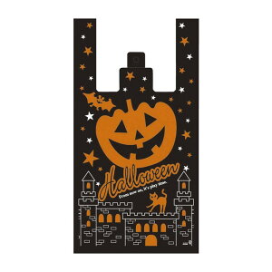 ブラックハロウィンレジ袋 24×45×14cm 100枚ジャックオーランタンがプリントされた黒色のレジ袋。ハロウィンをさらに盛り上げます。ギフト バッグ ラッピング 袋 おしゃれ 手提げ ポリ袋 レジ袋 ハロウィン