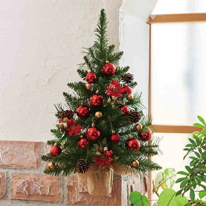 【60cm】ウォールツリーセット レッド吊って飾れる壁掛けのツリー。背面フラットタイプです。クリスマス 造花 おしゃれ スワッグ