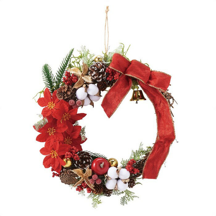 【30cm 】ポインセチアリース 1個クリスマスピッタリの花「ポインセチア」。吊るすだけで店内を華やかにクリスマスモードにする赤いポインセチリースです。クリスマス 飾り 装飾 造花 ポインセチア