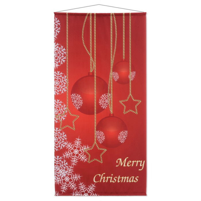 クリスマスタペストリー ボール＆スター 90×180cm 1枚赤い背景に大きなオーナメントボールや金色の星がさりげなくデザインされたおしゃれな柄のタペストリー。クリスマス タペストリー 大きい 飾り 装飾 壁 玄関 背景 パーティ