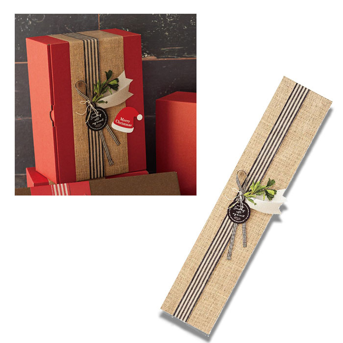 【30枚入り】ギフト掛け紙 ナチュラルストライプ掛け紙にリボン・シール・タグが印刷されているので、包装紙にくるっと巻いて可愛いラッピングがこれ一枚で完成です!ク...