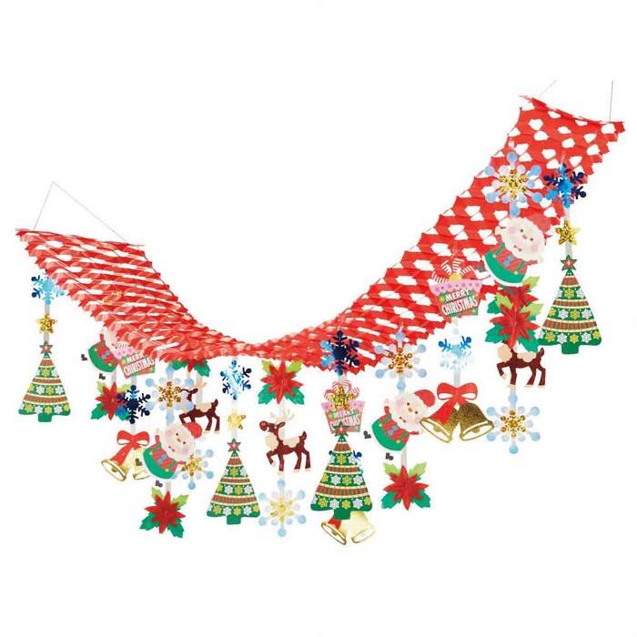 楽天ストア・エキスプレス　楽天市場店ラッキークリスマスプリーツハンガー 1枚クリスマスモチーフがいっぱいぶら下がっているプリーツハンガーです。ボリューム感もあり天井に飾ればクリスマス感いっぱいの店内に。クリスマス プリーツハンガー 飾り 装飾 吊り下げ