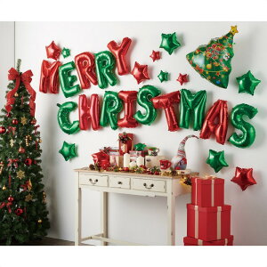 バルーンディスプレイ29個セット（メリークリスマス 文字／ツリー／スター大小）店内装飾やクリスマスパーティーにぴったりのメリークリスマスバルーンです。吊るして飾っても、壁に貼り付けても！クリスマス バルーン かわいい パーティ 装飾 飾り