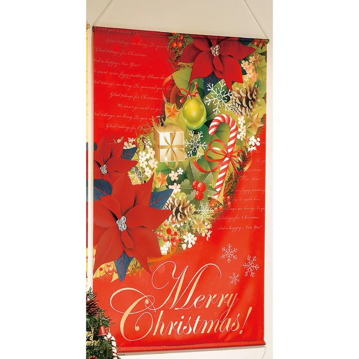 クリスマスリース タペストリー60×90cm レッド 1枚クリスマスリースが描かれたタペストリー。赤とゴー..