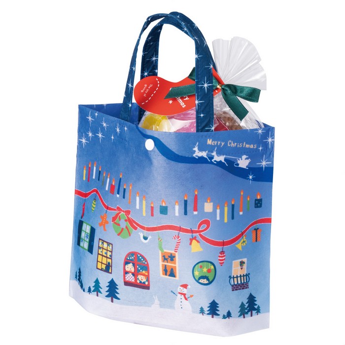 【5%OFFクーポン有り!11月30日限り】【20枚入り】不織布クリスマストートバッグ ブルークリスマス ギフト バッグ ラッピング 袋 おしゃれ 手提げ 不織...