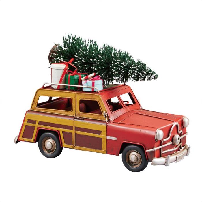 ブリキクリスマスカー ツリーカー 1個大人気のブリキモチーフ！もみの木を乗せたクラシックカーでクリ..