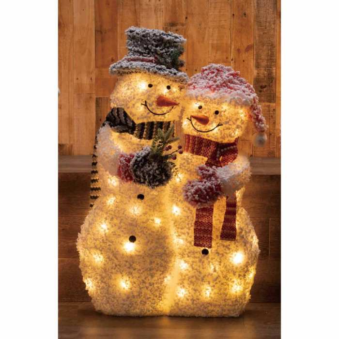 【100cm】LEDファブリック スノーマンカップル 1個白雪をまとったスノーマンたちがワクワクの冬を運んでくるよ！クリスマス 飾り 装飾 雑貨 オブジェ 置物 ライト