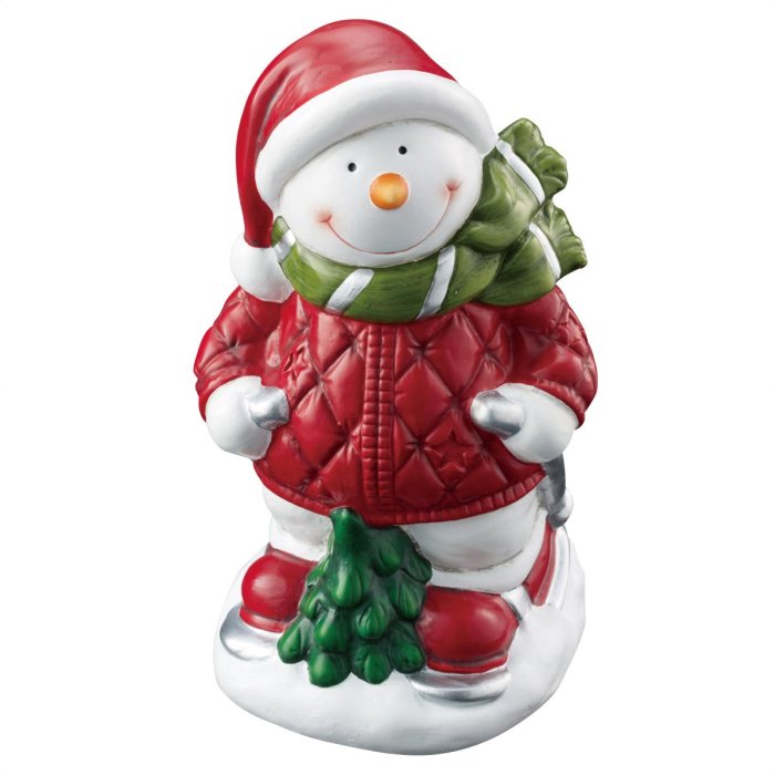 【高さ31cm】クリスマスレッドウェアオブジェ スノーマン 1個もこもこのダウンジャケットを着たクリスマスキャラクターがキュート テーブルや商品棚 レジカウンターのクリスマスディスプレイに…
