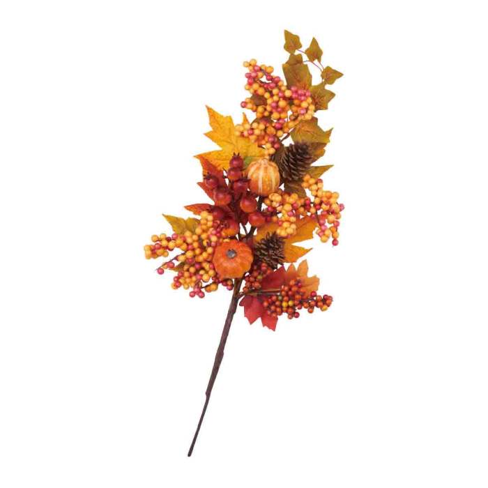 パンプキン造花スプレー 60cm 1本挿すだけ簡単。色どり鮮やかなカボチャや木の実ででおしゃれに秋を演..