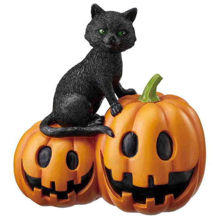 ダブルパンプキン黒ネコオブジェ 20cm 1個カボチャに載った黒猫のオブジェ。送料無料 ハロウィン かぼちゃ カボチャ 置物 飾り ディスプレイ オブジェ 装飾のサムネイル