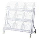 傾斜ジャンブルバスケット W90cm 3段 ホワイト 1台1台でシステム什器に匹敵する陳列力を誇る、大人気シリーズ。カゴの置き方によって角度が変わります(2通り...