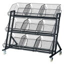 傾斜ジャンブルバスケット W90cm 3段 ブラック 1台1台でシステム什器に匹敵する陳列力を誇る、大人気シリーズ。カゴの置き方によって角度が変わります(2通り...