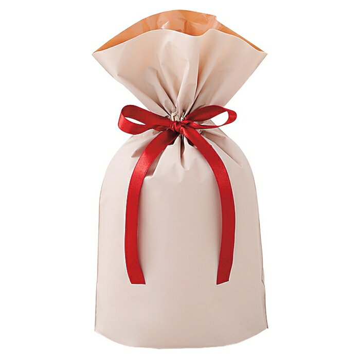 【20枚入り】梨地リボン付きギフトバッグ ベージュ 17×28(18)×底マチ8cmリボンを絞ると内側の袋が見えてツートンカラーになり高級感がアップします。送料...