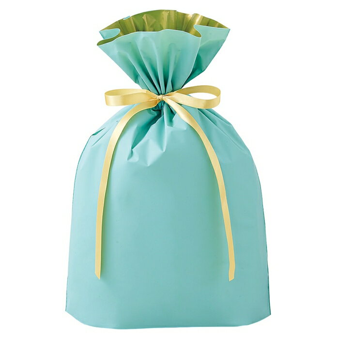 【20枚入り】梨地リボン付きギフトバッグ ミント 31×43(30)×底マチ12cmリボンを絞ると内側の袋が見えてツートンカラーになり高級感がアップします。送料...