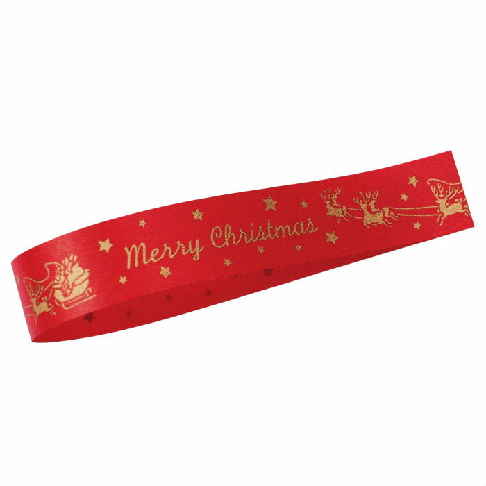 トナカイスターリボン 18mm幅×19m巻 レッド 1巻送料無料 ラッピング リボン ギフト 手芸 素材 サテン クリスマス