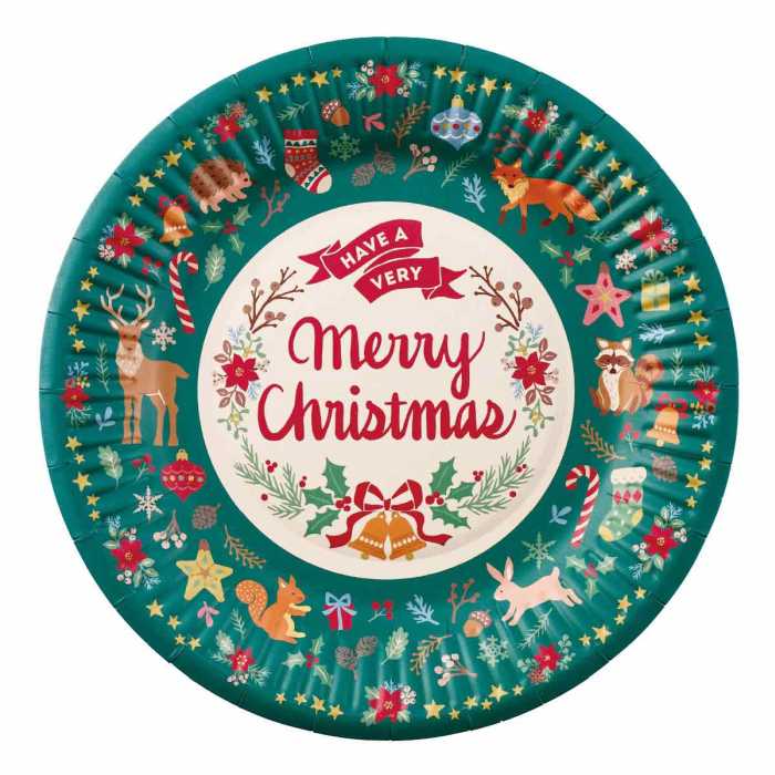 【50枚入り】クリスマス パーティー食器 [食品対応加工] ペーパープレート グリーンパーティーが楽しくなるクリスマス柄のお皿＆カップ！送料無料 皿 使い捨て 紙皿 パーティ 業務用 おしゃれ