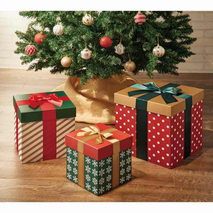 装飾用ギフトボックスセットポップな柄入りでかわいい！送料無料 クリスマスツリー 足元 足隠し ツリースカート カバー ツリー スタンドカバー 足元隠し