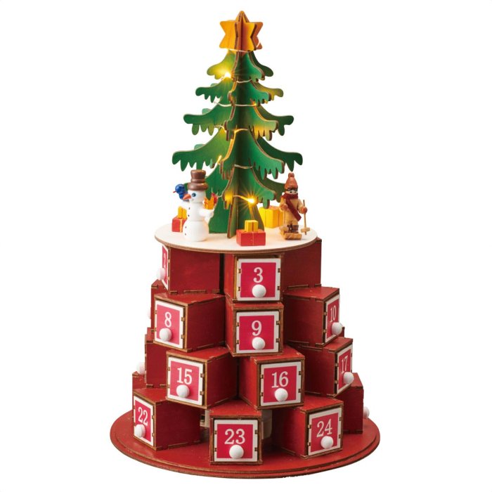 LEDアドベントカレンダー ツリー 1個ちっちゃなオーナメントが付いた遊び心いっぱいの木製アドベントカレンダー。送料無料 アドベント カレンダー クリスマス 飾り 装飾 木製 お菓子 LEDライトのサムネイル
